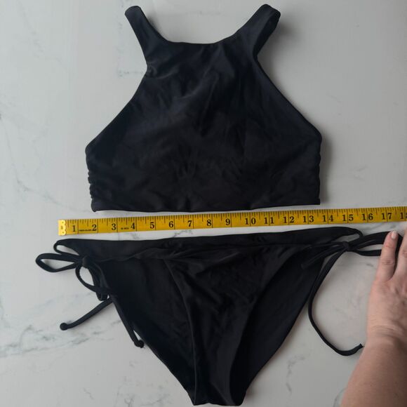 Made in USA BIKYNI brand The Crop (XS) + The String (M) 2pc Bikini Set - Black - Picture 8 of 14